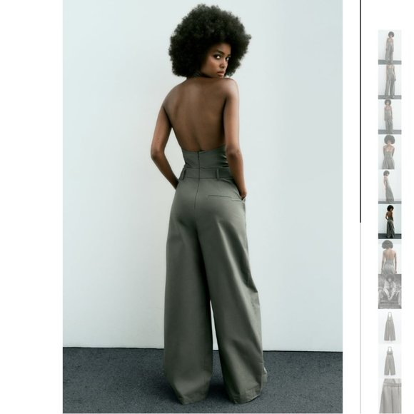 NWT ZARA FULL LENGTH GABARDINE JUMPSUIT DARK KHAKI - Picture 5 of 9